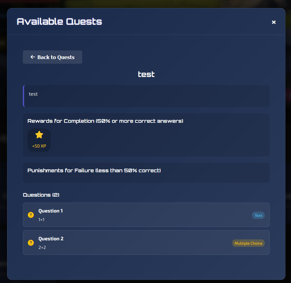 Quests and Challenges